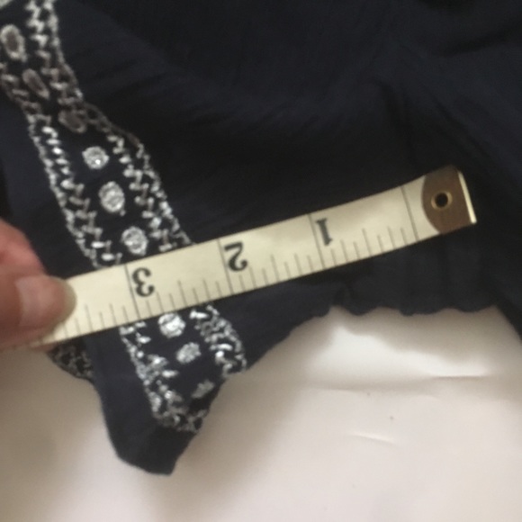 Navy crinkle cotton drawstring shorts w/silver emb - Picture 4 of 8